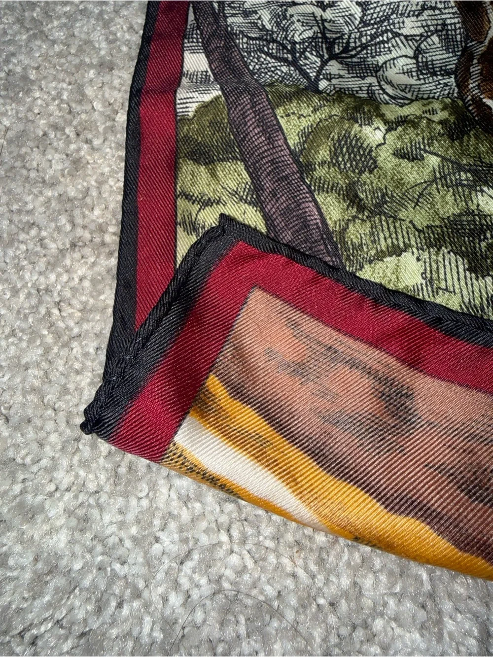 Wathne Africa Compass Print Silk Scarf with Yellow and Burgundy Accents